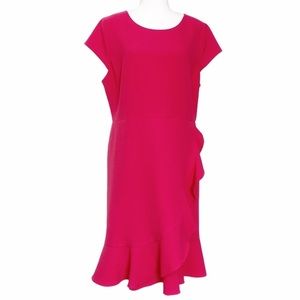 KARL LAGERFELD PINK RUFFLE SHORT SLEEVE SHEATH DRESS